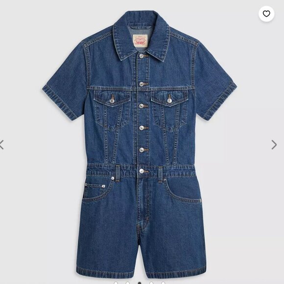 LEVI's Women's Type III Romper XS Denim Medium Wash Blue Button Pockets NWOT - Picture 3 of 14